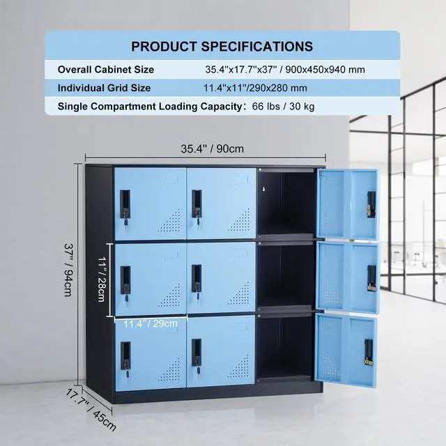 Alt view image 14 of 14 - VEVOR Metal Locker for Employees, 9 Doors Storage Cabinet with Card Slot, Employee Lockers with Keys, 66lbs Loading Capacity office Storage Lockers for Home, School, Office, Gym, Black