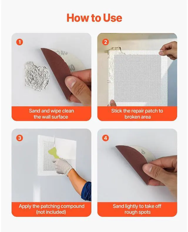 Alt view image 11 of 14 - VEVOR 16PCS Drywall Repair Kit 4/6/8-inch Self-Adhesive Dry Wall Repair Patch Kit