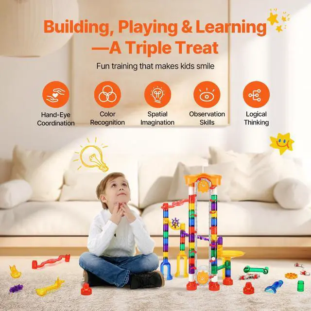 Alt view image 11 of 14 - VEVOR Marble Run Set 153 PCS with Motorized Elevator Educational Maze Gift for Kids