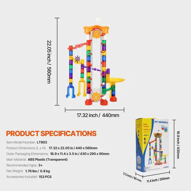 Alt view image 14 of 14 - VEVOR Marble Run Set 153 PCS with Motorized Elevator Educational Maze Gift for Kids