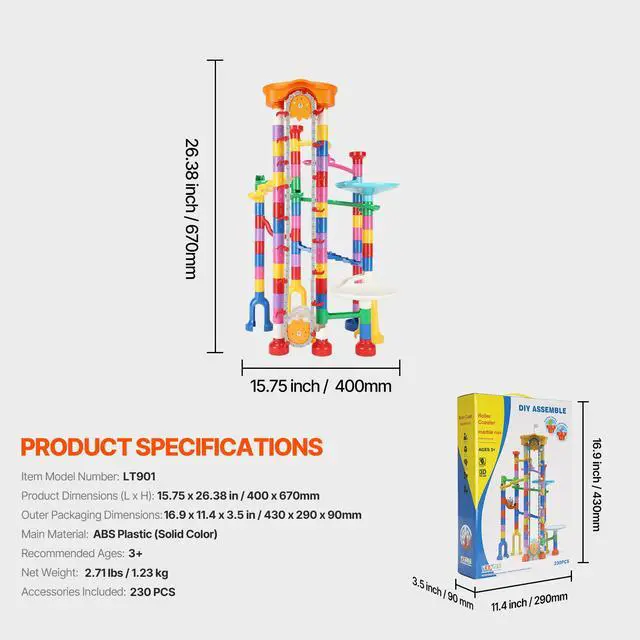 Alt view image 14 of 14 - VEVOR Marble Run Set 230 PCS with Motorized Elevator Educational Maze Game for Kids