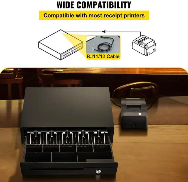 Alt view image 10 of 11 - VEVOR Cash Register Drawer, 16" 12 V, for POS System with 5 Bill 8 Coin Cash Tray, Removable Coin Compartment & 2 Keys Included, RJ11/RJ12 Cable for Supermarket, Bar, Coffee Shop, Restaurant