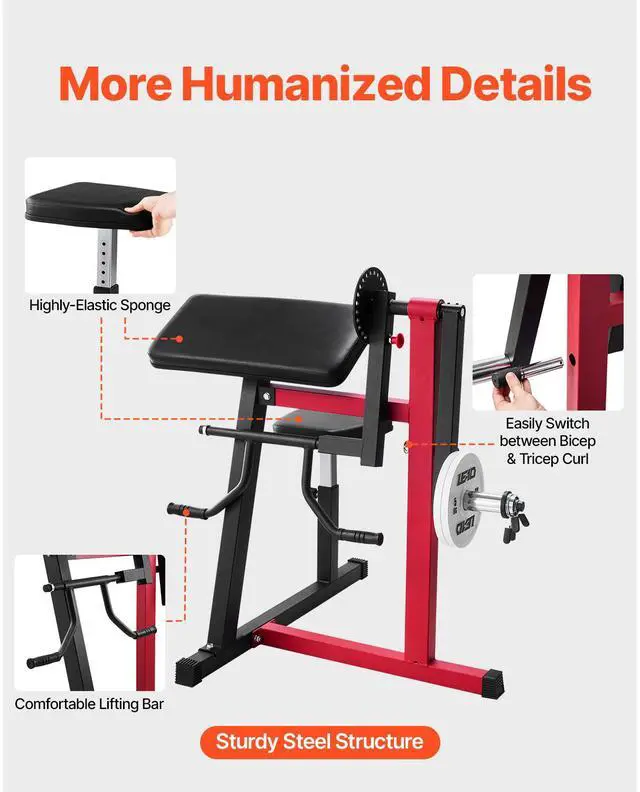 Alt view image 14 of 14 - 2 in 1 Preacher Curl Bench Bicep Curls and Triceps Extension Machine Home Gym