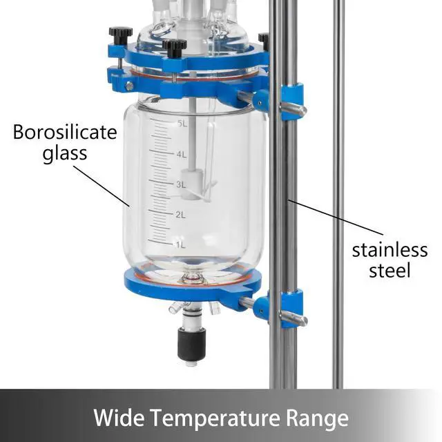 Alt view image 2 of 7 - Jacketed Reactor 5L Laboratory Glass Reactor, Jacketed Glass Reactor, Chemical Reaction Vessel, Lab Jacketed Reactor, Reaction Vessel Chemistry, With Digital Display, For Reaction Distillation