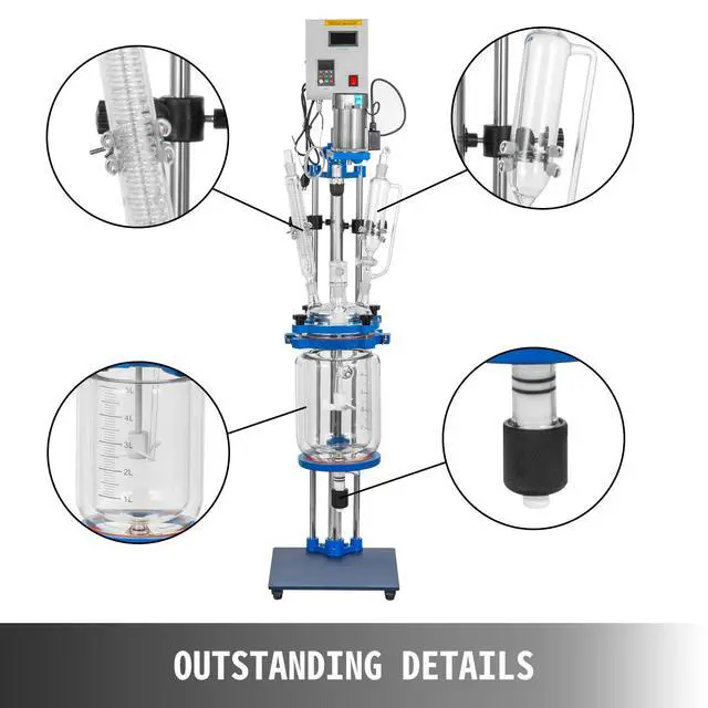Alt view image 6 of 7 - Jacketed Reactor 5L Laboratory Glass Reactor, Jacketed Glass Reactor, Chemical Reaction Vessel, Lab Jacketed Reactor, Reaction Vessel Chemistry, With Digital Display, For Reaction Distillation