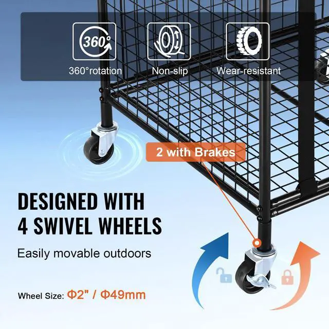 Alt view image 10 of 14 - VEVOR Rolling Sports Ball Storage Cart, Lockable Basketball Cage with Elastic Straps, Sport Equipment Holder Organizer for Indoor Outdoor, Steel Storage Rack for Garages, Playgroup, Gym and Schools