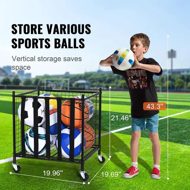 Alt view image 9 of 14 - VEVOR Rolling Sports Ball Storage Cart, Lockable Basketball Cage with Elastic Straps, Sport Equipment Holder Organizer for Indoor Outdoor, Steel Storage Rack for Garages, Playgroup, Gym and Schools