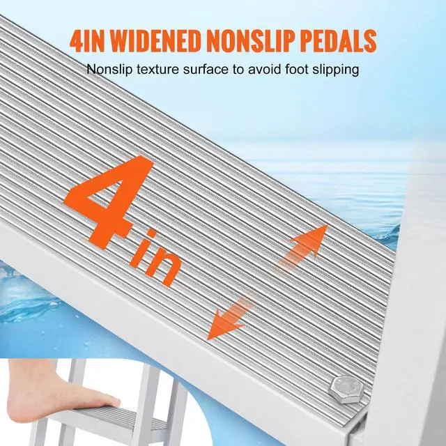 Alt view image 12 of 15 - VEVOR Dock Ladder, Removable 5 Steps, 350 lbs Load Capacity, Aluminum Alloy Pontoon Boat Ladder with 4'' Wide Step & Nonslip Rubber Mat, Easy to Install for Ship/Lake/Pool/Marine Boarding