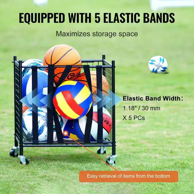 Alt view image 11 of 14 - VEVOR Rolling Sports Ball Storage Cart, Lockable Basketball Cage with Elastic Straps, Sport Equipment Holder Organizer for Indoor Outdoor, Steel Storage Rack for Garages, Playgroup, Gym and Schools