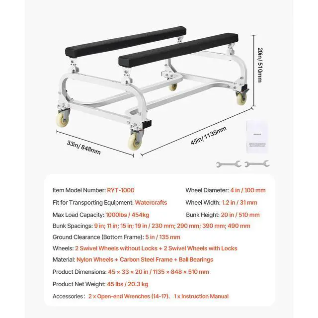 Alt view image 14 of 14 - Watercraft PWC Dolly Boat 1000 lbs Load Capacity Jet Ski Stand Storage Cart
