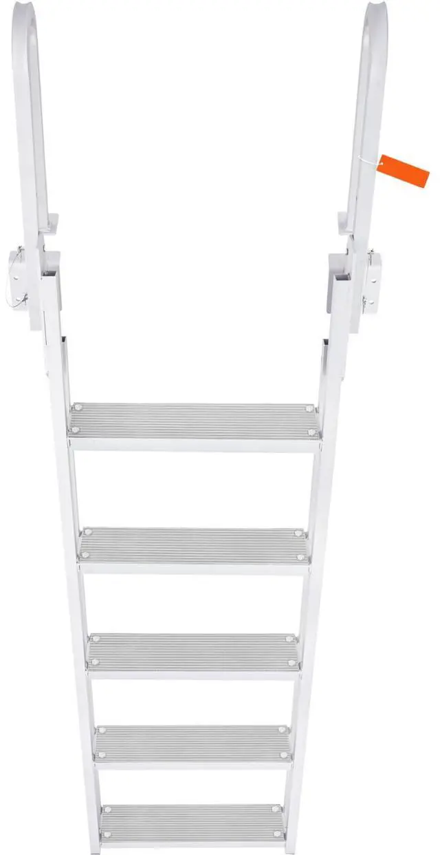 Alt view image 9 of 15 - VEVOR Dock Ladder, Flip-Up 5 Steps, 350 lbs Load Capacity, Aluminum Alloy Pontoon Boat Ladder with 4'' Wide Step & Nonslip Rubber Mat, Easy to Install for Ship/Lake/Pool/Marine Boarding