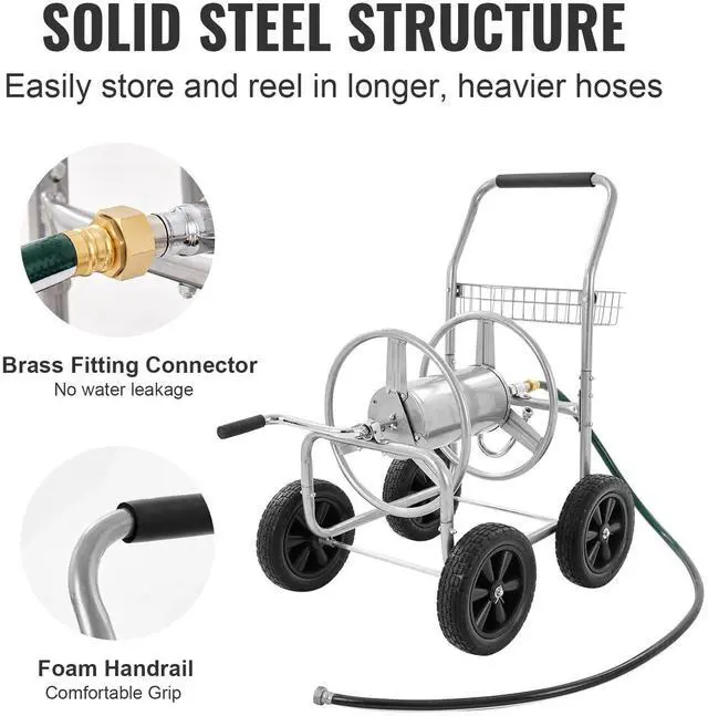 Alt view image 10 of 14 - VEVOR Hose Reel Cart, Hold Up to 250 ft of 5/8 Hose, Garden Water Hose Carts Mobile Tools with 4 Wheels, Heavy Duty Powder-coated Steel Outdoor Planting with Storage Basket, for Garden, Yard, Lawn