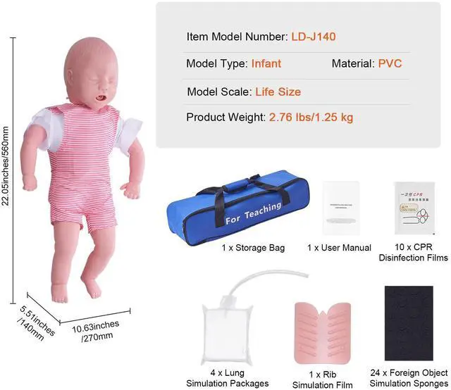 Alt view image 8 of 8 - VEVOR Infant CPR Training Manikin, Heimlich Maneuver and Cardiopulmonary Resuscitation (CPR) Practice, Professional Infant Airway Obstruction Training Manikin, Baby Infarction Model for Education