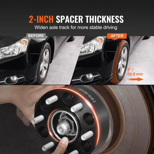 Alt view image 4 of 9 - VEVOR 2" 6"x5.3" Wheel Spacers Wheel Adapters 6 Lug Forged Spacer 4 PCS Black