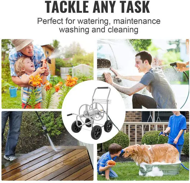 Alt view image 13 of 14 - VEVOR Hose Reel Cart, Hold Up to 250 ft of 5/8 Hose, Garden Water Hose Carts Mobile Tools with 4 Wheels, Heavy Duty Powder-coated Steel Outdoor Planting with Storage Basket, for Garden, Yard, Lawn