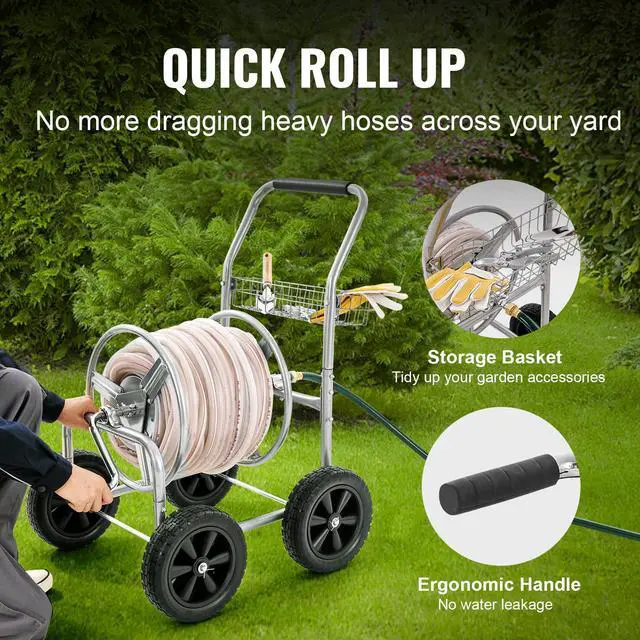 Alt view image 11 of 14 - VEVOR Hose Reel Cart, Hold Up to 250 ft of 5/8 Hose, Garden Water Hose Carts Mobile Tools with 4 Wheels, Heavy Duty Powder-coated Steel Outdoor Planting with Storage Basket, for Garden, Yard, Lawn