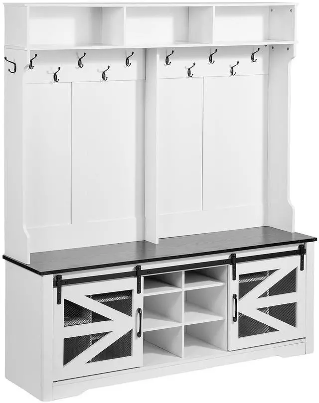 Alt view image 3 of 9 - VEVOR Hall Tree Entryway Bench, LED Coat Rack with Shoe Storage, 59" Wide Mudroom Bench with Storage and Seating, Adjustable Shelves and 12 Hanging Hooks, for Mudroom, Entryway, Hallway