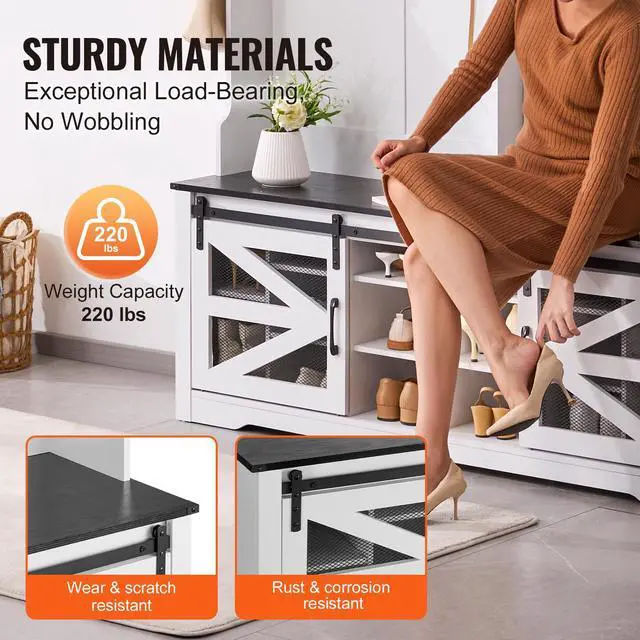 Alt view image 7 of 9 - VEVOR Hall Tree Entryway Bench, LED Coat Rack with Shoe Storage, 59" Wide Mudroom Bench with Storage and Seating, Adjustable Shelves and 12 Hanging Hooks, for Mudroom, Entryway, Hallway