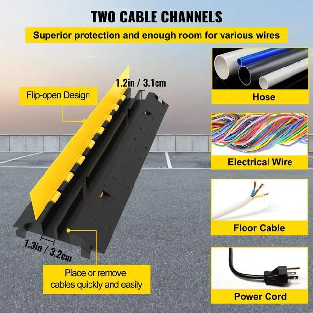 Alt view image 3 of 7 - 5-Set Rubber Cable Guard, Dual-Channel, Durable 66,000 lbs Capacity, Wire & Hose Protection Speed Bump for Driveways (2-Channel, 5 Sets-66,000 lbs)