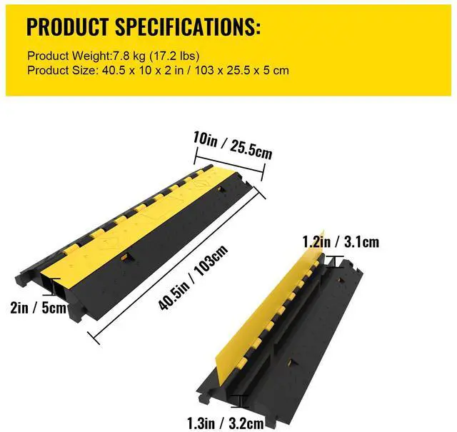 Alt view image 7 of 7 - 5-Set Rubber Cable Guard, Dual-Channel, Durable 66,000 lbs Capacity, Wire & Hose Protection Speed Bump for Driveways (2-Channel, 5 Sets-66,000 lbs)