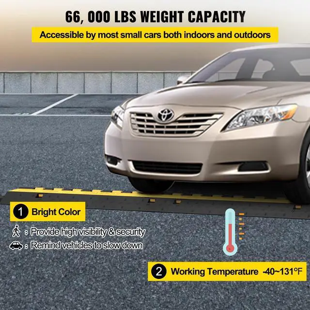 Alt view image 4 of 7 - 5-Set Rubber Cable Guard, Dual-Channel, Durable 66,000 lbs Capacity, Wire & Hose Protection Speed Bump for Driveways (2-Channel, 5 Sets-66,000 lbs)