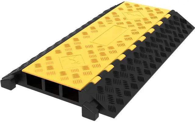 Main image of Rubber Cable Guard, 3-Channel, 2 x 2.3 in - Durable Cord Protection Ramp for Driveways, 6600 lbs Capacity