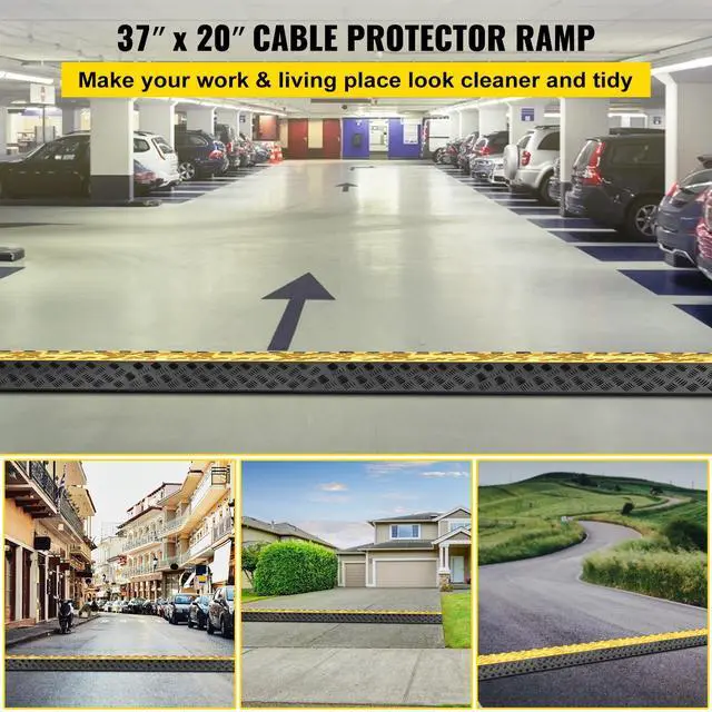 Alt view image 2 of 7 - Rubber Cable Guard, 3-Channel, 2 x 2.3 in - Durable Cord Protection Ramp for Driveways, 6600 lbs Capacity