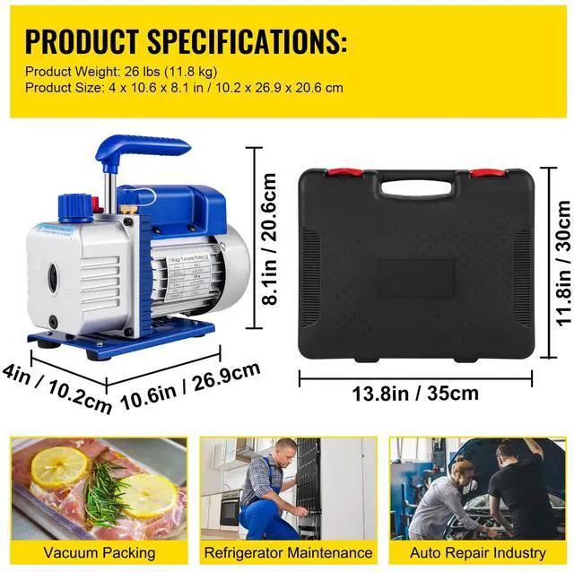 Alt view image 7 of 7 - Suction Pump 4.8CFM 1/4 HP Single Stage for HVAC A/C Cooling Systems, 5PA Ultimate Vacuum, Manifold Gauge Kit R410A R134A R22, Includes 4-Way Gauge & Hose
