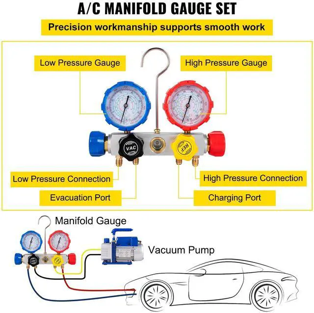 Alt view image 4 of 7 - Suction Pump 4.8CFM 1/4 HP Single Stage for HVAC A/C Cooling Systems, 5PA Ultimate Vacuum, Manifold Gauge Kit R410A R134A R22, Includes 4-Way Gauge & Hose