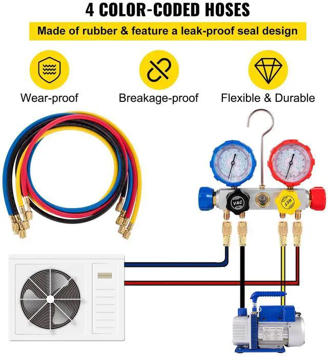 Alt view image 5 of 7 - Suction Pump 4.8CFM 1/4 HP Single Stage for HVAC A/C Cooling Systems, 5PA Ultimate Vacuum, Manifold Gauge Kit R410A R134A R22, Includes 4-Way Gauge & Hose