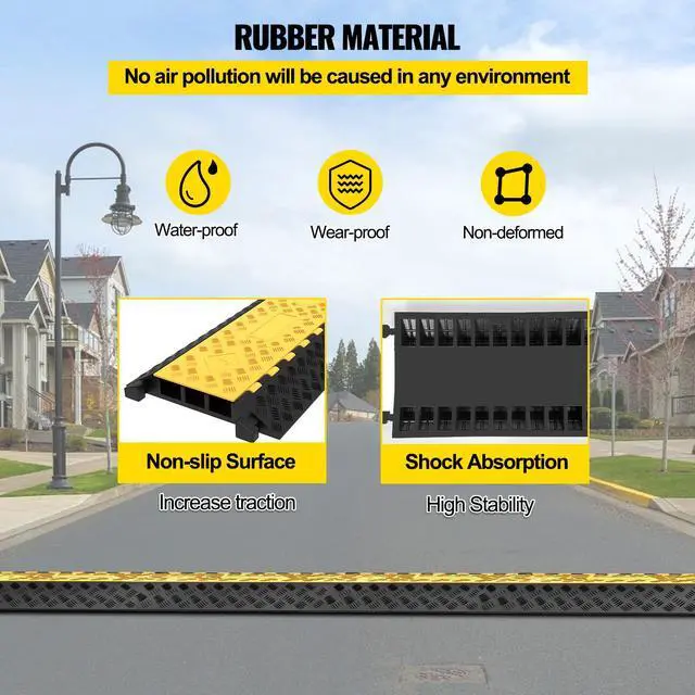 Alt view image 5 of 7 - Rubber Cable Guard, 3-Channel, 2 x 2.3 in - Durable Cord Protection Ramp for Driveways, 6600 lbs Capacity
