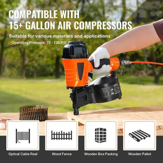 Alt view image 13 of 14 - VEVOR CN65 Coil Siding Nailer 1-1/4" to 2-1/2" 15 Degree Pneumatic Nail Gun