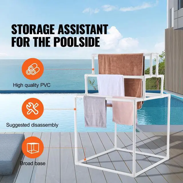 Alt view image 9 of 14 - VEVOR 8 Bar Pyramid Towel Rack - Dry Wet Towels, Organize Fresh Towels, Poolside Towel Storage Organizer, (35.43" L x 35.43" W x 54.72" H), White