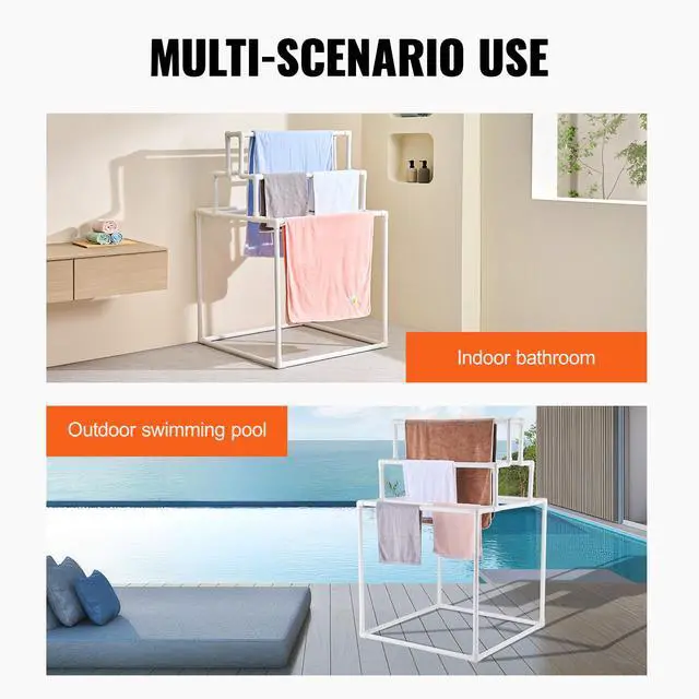 Alt view image 13 of 14 - VEVOR 8 Bar Pyramid Towel Rack - Dry Wet Towels, Organize Fresh Towels, Poolside Towel Storage Organizer, (35.43" L x 35.43" W x 54.72" H), White