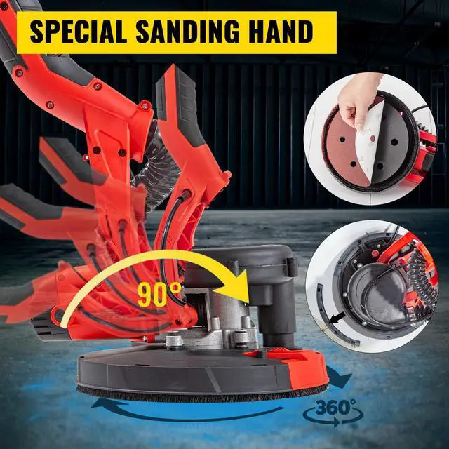 Alt view image 3 of 7 - Drywall Sander 850W Electric, Electric Sander Variable Speed 800-1750RPM, Drywall Sander Foldable Sheetrock Sander, with Telescope Handle, Vacuum Bag Drywall Sanders 6 Sand Pads