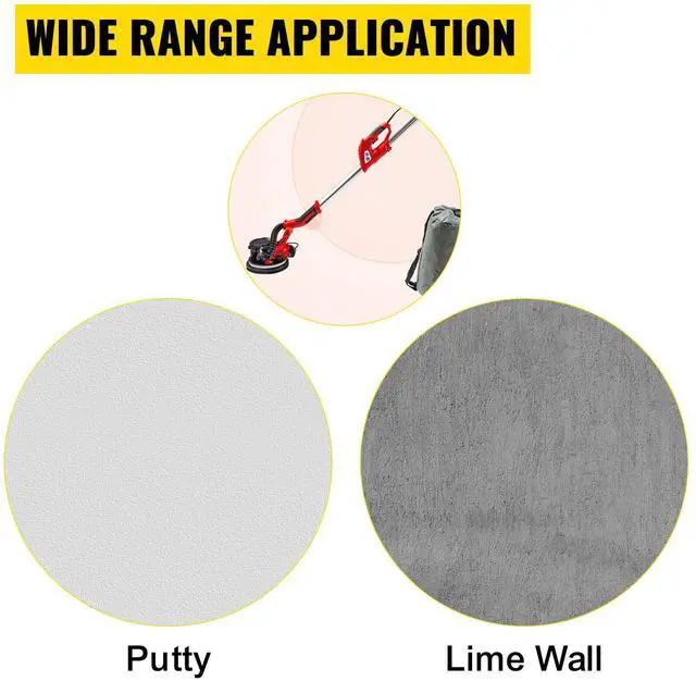 Alt view image 7 of 7 - Drywall Sander 850W Electric, Electric Sander Variable Speed 800-1750RPM, Drywall Sander Foldable Sheetrock Sander, with Telescope Handle, Vacuum Bag Drywall Sanders 6 Sand Pads