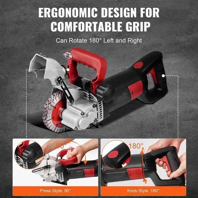 Alt view image 4 of 7 - Wall Chaser, 2500W 38 mm Cutting Width,Wall Groove Cutting Machine 34MM Cutting Depth,Wall Slotting Machine With 5 Saw Blades 4.5" Diameter 6300r/Min,One-time Forming Dustless
