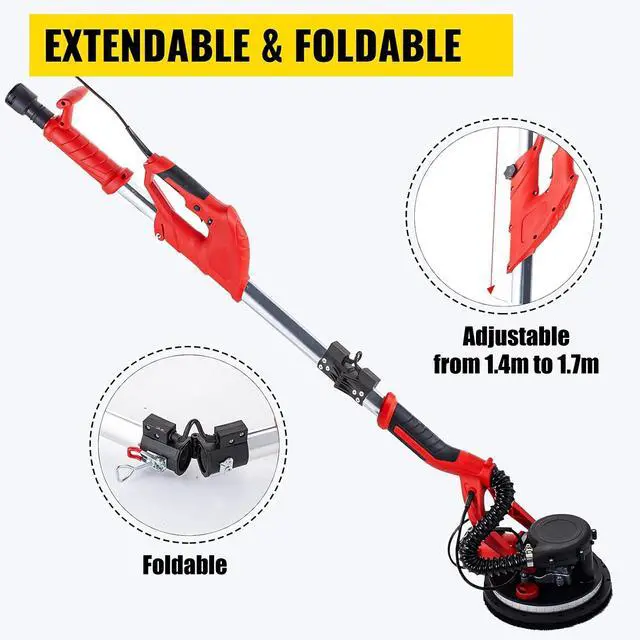 Alt view image 4 of 7 - Drywall Sander 850W, Electric Drywall Sander, Variable Speed 800-1750 RPM, Foldable Sheetrock Sander, with Telescope Handle, Electric Sander, with LED Strip Light and Vacuum Bag, Wall Sander
