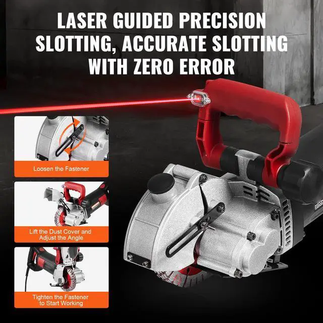 Alt view image 3 of 7 - Wall Chaser, 2500W 38 mm Cutting Width,Wall Groove Cutting Machine 34MM Cutting Depth,Wall Slotting Machine With 5 Saw Blades 4.5" Diameter 6300r/Min,One-time Forming Dustless