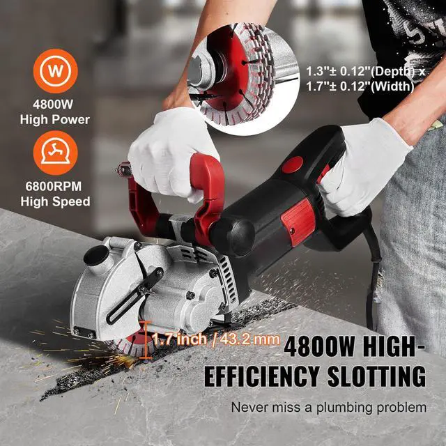 Alt view image 2 of 7 - Wall Chaser, 2500W 38 mm Cutting Width,Wall Groove Cutting Machine 34MM Cutting Depth,Wall Slotting Machine With 5 Saw Blades 4.5" Diameter 6300r/Min,One-time Forming Dustless