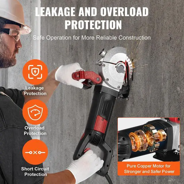 Alt view image 5 of 7 - Wall Chaser, 2500W 38 mm Cutting Width,Wall Groove Cutting Machine 34MM Cutting Depth,Wall Slotting Machine With 5 Saw Blades 4.5" Diameter 6300r/Min,One-time Forming Dustless