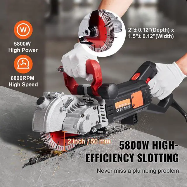 Alt view image 2 of 7 - Wall Chaser, 2500W 38mm/1.5" Cutting Width,Wall Groove Cutting Machine 52mm/2" Cutting Depth,Wall Slotting Machine With 5 Saw Blades 6.3" Diameter 6300r/Min,One-time Forming Dustless