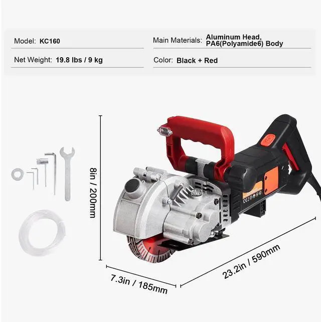 Alt view image 7 of 7 - Wall Chaser, 2500W 38mm/1.5" Cutting Width,Wall Groove Cutting Machine 52mm/2" Cutting Depth,Wall Slotting Machine With 5 Saw Blades 6.3" Diameter 6300r/Min,One-time Forming Dustless