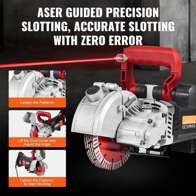 Alt view image 3 of 7 - Wall Chaser, 2500W 38mm/1.5" Cutting Width,Wall Groove Cutting Machine 52mm/2" Cutting Depth,Wall Slotting Machine With 5 Saw Blades 6.3" Diameter 6300r/Min,One-time Forming Dustless