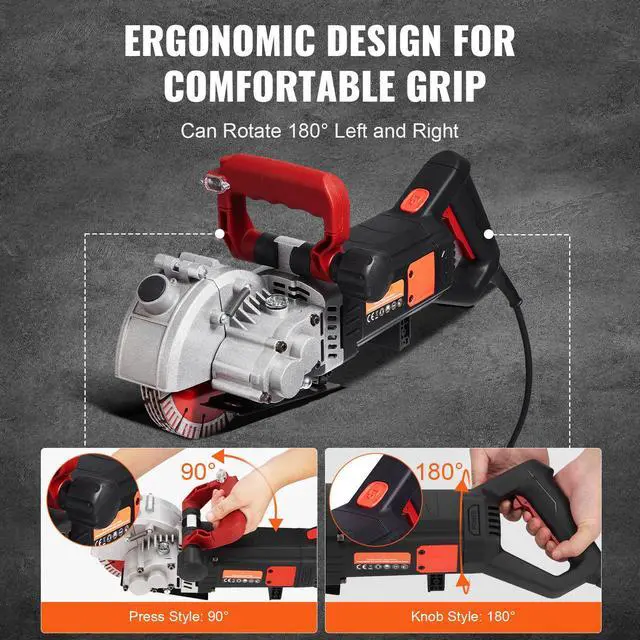 Alt view image 4 of 7 - Wall Chaser, 2500W 38mm/1.5" Cutting Width,Wall Groove Cutting Machine 52mm/2" Cutting Depth,Wall Slotting Machine With 5 Saw Blades 6.3" Diameter 6300r/Min,One-time Forming Dustless
