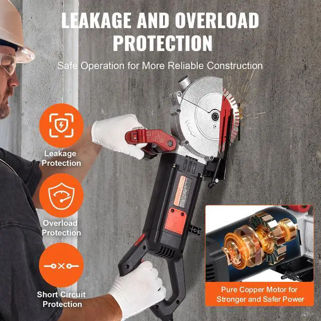 Alt view image 5 of 7 - Wall Chaser, 2500W 38mm/1.5" Cutting Width,Wall Groove Cutting Machine 52mm/2" Cutting Depth,Wall Slotting Machine With 5 Saw Blades 6.3" Diameter 6300r/Min,One-time Forming Dustless