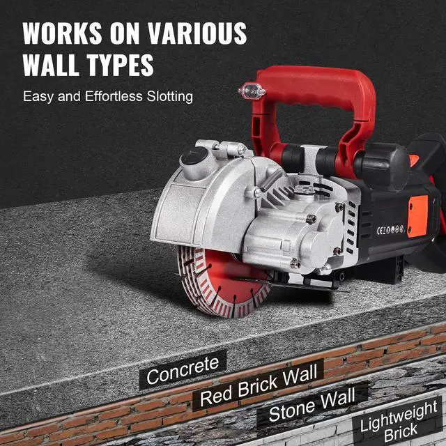 Alt view image 6 of 7 - Wall Chaser, 2500W 38mm/1.5" Cutting Width,Wall Groove Cutting Machine 52mm/2" Cutting Depth,Wall Slotting Machine With 5 Saw Blades 6.3" Diameter 6300r/Min,One-time Forming Dustless
