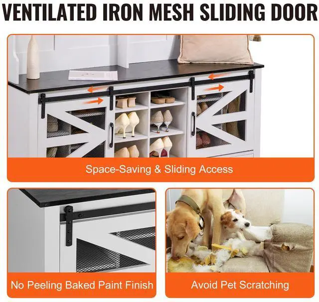 Alt view image 8 of 9 - VEVOR Hall Tree Entryway Bench, LED Coat Rack with Shoe Storage, 59" Wide Mudroom Bench with Storage and Seating, Adjustable Shelves and 12 Hanging Hooks, for Mudroom, Entryway, Hallway