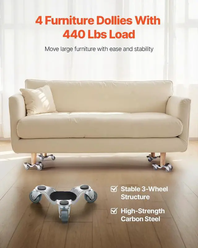 Alt view image 9 of 14 - VEVOR Furniture Dolly 4 pcs Steel Tri-dolly Set Furniture Mover 440 lbs Capacity