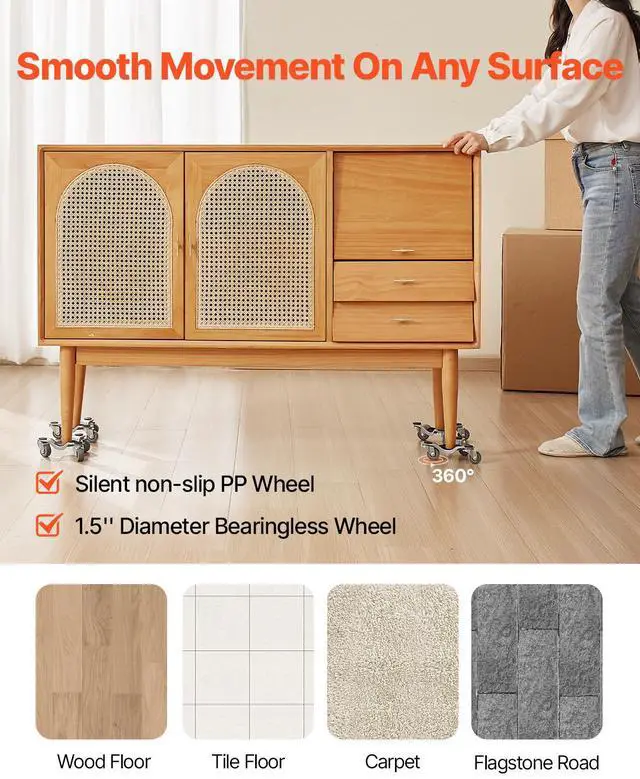 Alt view image 11 of 14 - VEVOR Furniture Dolly 4 pcs Steel Tri-dolly Set Furniture Mover 440 lbs Capacity